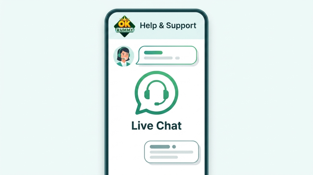 okrummy live chat window with support agent speech bubbles on a phone screen