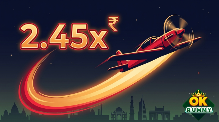 okrummy aviator crash game — red plane climbing a rising multiplier curve